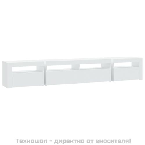 ТВ шкаф с LED осветление, бял, 240x35x40 см