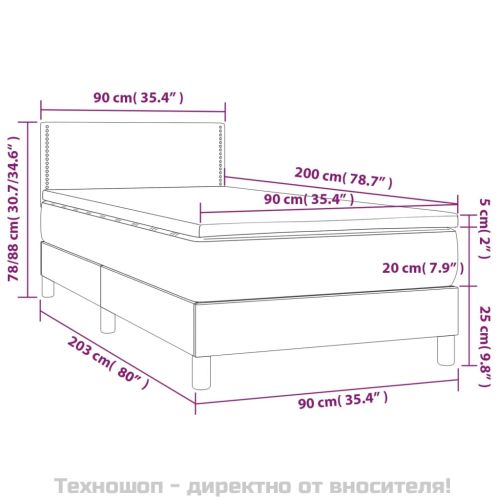 Боксспринг легло с матрак, тъмносиво, 90x200 см, плат