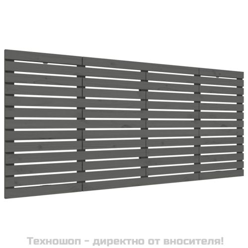 Стенна табла за спалня, сива, 156x3x91,5 см, борово дърво масив