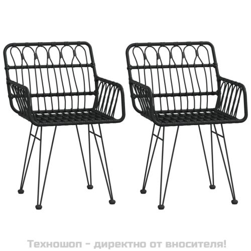Градински трапезен комплект, 3 части, черен, полиратан