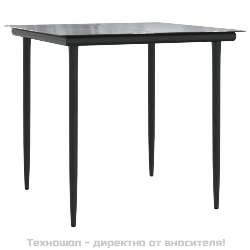 Градински трапезен комплект, 3 части, черен, полиратан