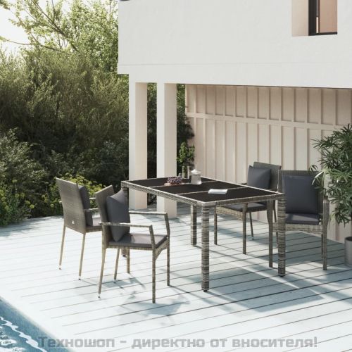 Градински трапезен комплект 5 части с възглавници сив полиратан