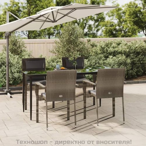 Градински трапезен комплект 5 части с възглавници сив полиратан