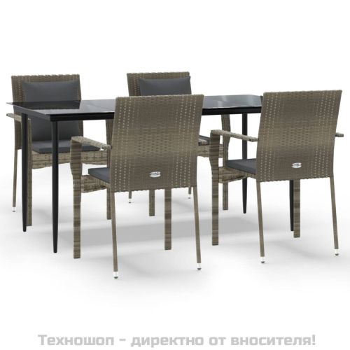 Градински трапезен комплект 5 части с възглавници сив полиратан