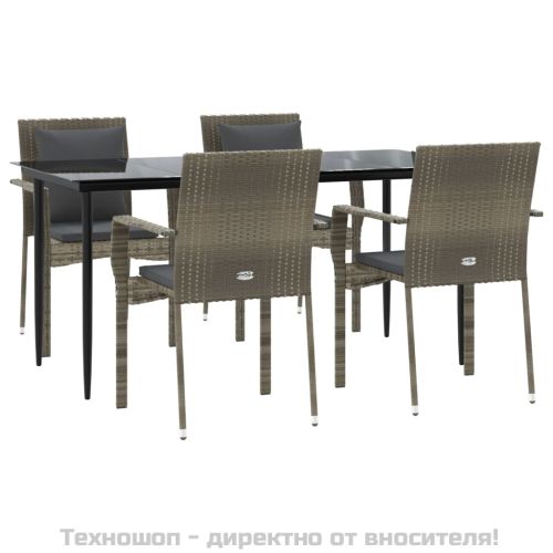 Градински трапезен комплект 5 части с възглавници сив полиратан