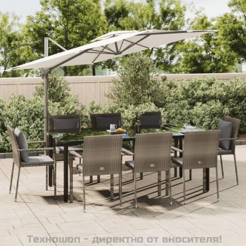 Градински трапезен комплект 9 части с възглавници сив полиратан