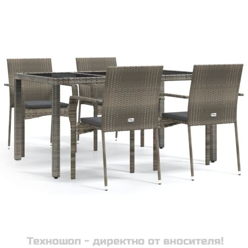 Градински трапезен комплект 5 части с възглавници сив полиратан