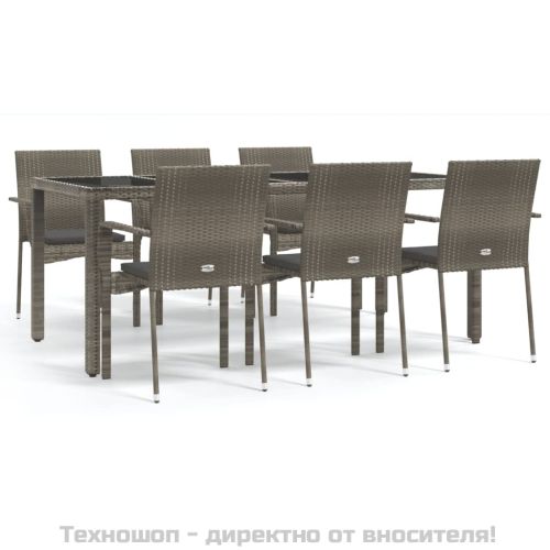Градински трапезен комплект 7 части с възглавници сив полиратан