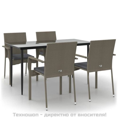 Градински трапезен комплект 5 части с възглавници сив полиратан