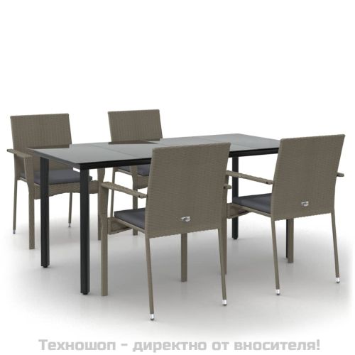 Градински трапезен комплект 5 части с възглавници сив полиратан