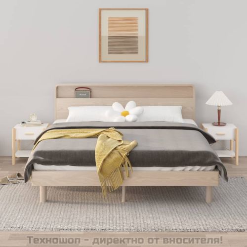 Нощни шкафчета, 2 бр, бели, 42x38x45 см, инженерно дърво