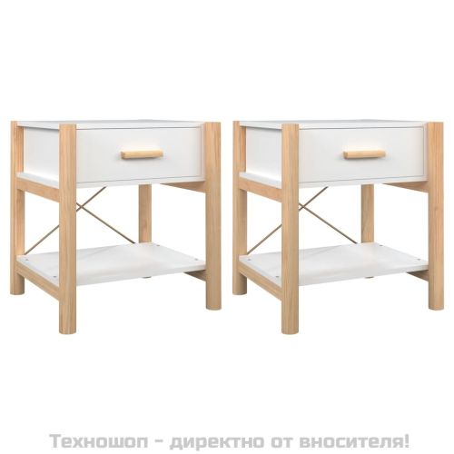 Нощни шкафчета, 2 бр, бели, 42x38x45 см, инженерно дърво