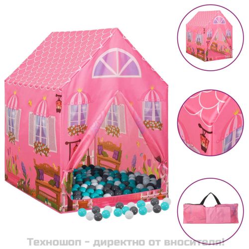 Детска палатка за игра с 250 топки розова 69x94x104 см