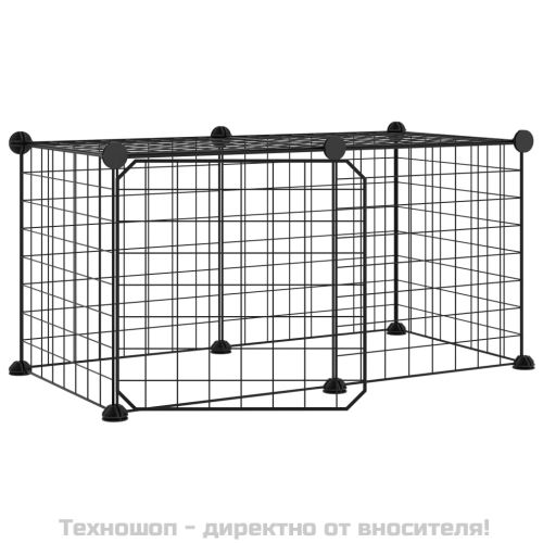 Клетка за животни с врата, 8 панела, черна, 35x35 см, стомана