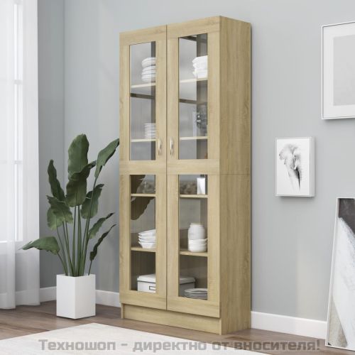 Шкаф витрина, дъб сонома, 82,5x30,5x185 см, инженерно дърво