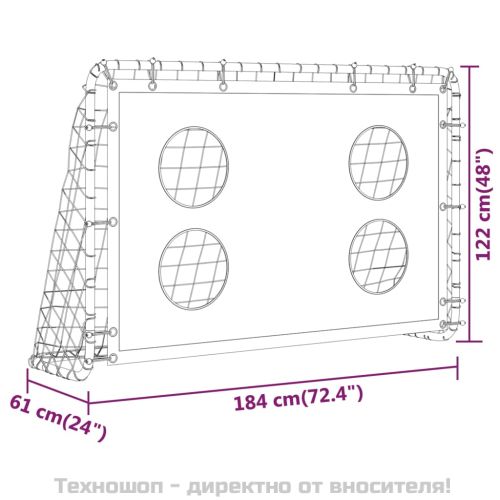 Футболна врата с мрежа и стена мишена, стомана, 184x61x122 см