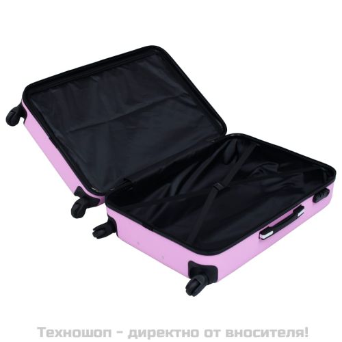 Комплект твърди куфари с колелца, 3 бр, розов, ABS