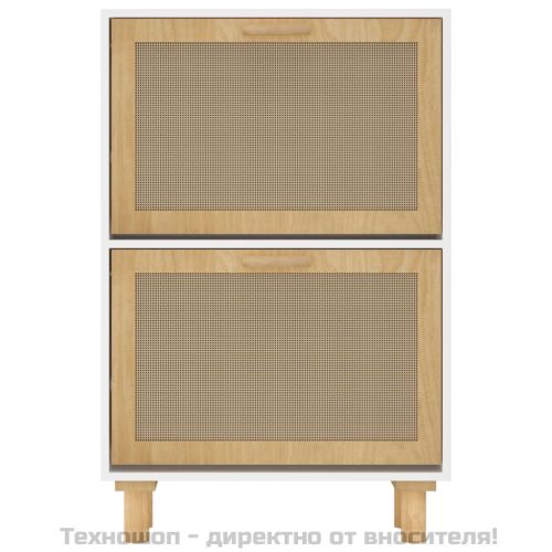 Шкаф за обувки бял 52x25x80 см инженерно дърво и ратан