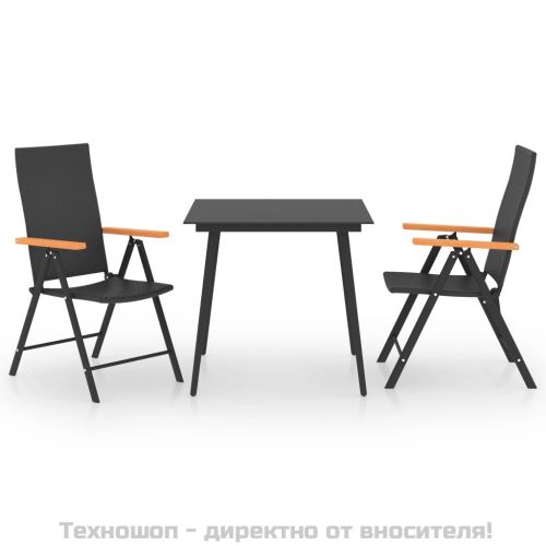 Градински трапезен комплект, 3 части, черно и кафяво