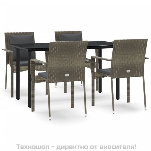 Градински трапезен комплект 5 части с възглавници сив полиратан