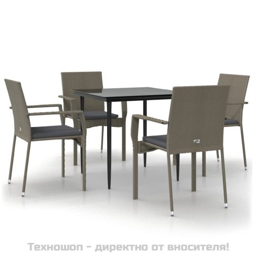 Градински трапезен комплект 5 части с възглавници сив полиратан
