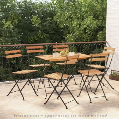 Сгъваеми бистро столове, 6 бр, тиково дърво масив и стомана