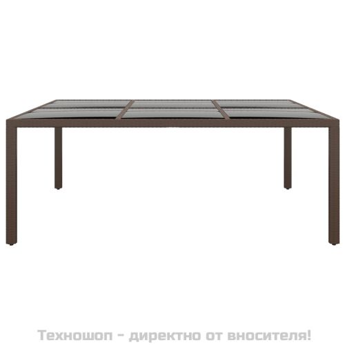 Градинска маса със стъклен плот, кафява, 200x150x75 см, ратан