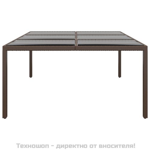 Градинска маса със стъклен плот, кафява, 200x150x75 см, ратан