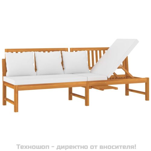 Дневно легло с кремави възглавници, 200x60x75 см, акация масив