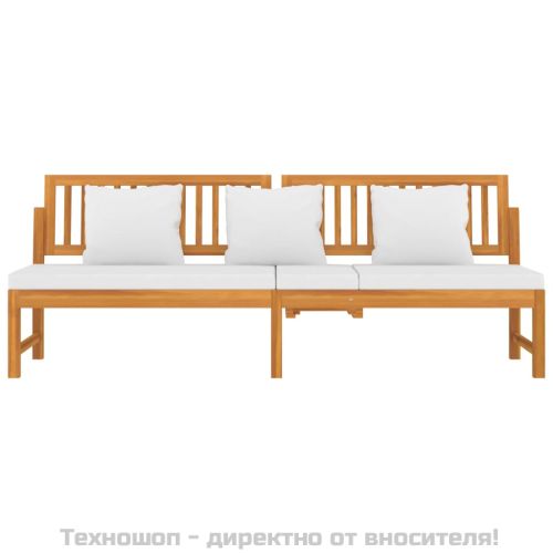 Дневно легло с кремави възглавници, 200x60x75 см, акация масив