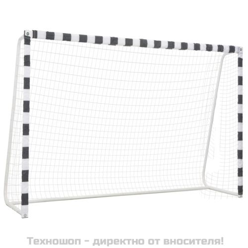 Футболна врата, 300x200x90 см, метал, черно и бяло