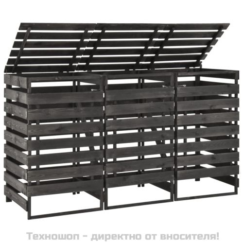 Троен навес за кофи за смет, 210x75x121 см, боядисан бор масив