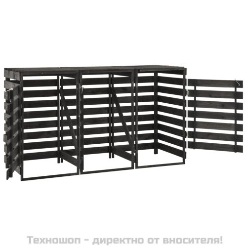 Троен навес за кофи за смет, 210x75x121 см, боядисан бор масив