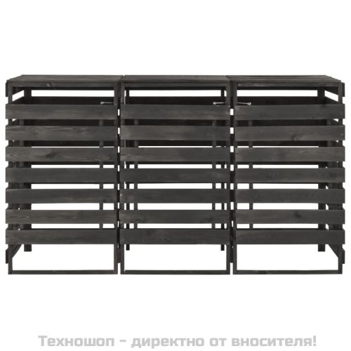 Троен навес за кофи за смет, 210x75x121 см, боядисан бор масив