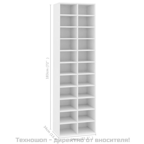 Шкаф за обувки, бял, 54x34x183 см, инженерно дърво