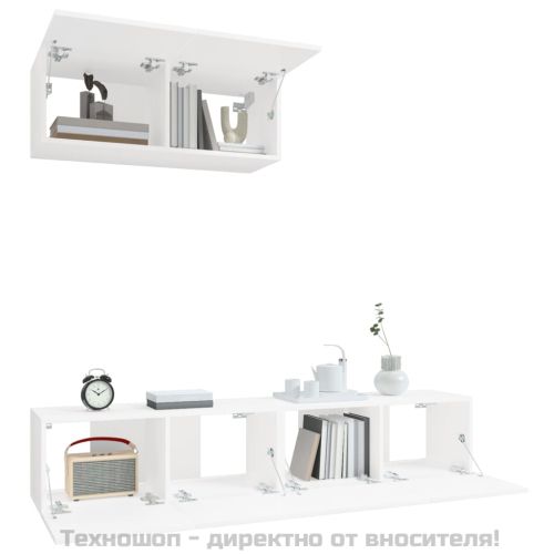 Комплект ТВ шкафове от 3 части, бял, инженерно дърво