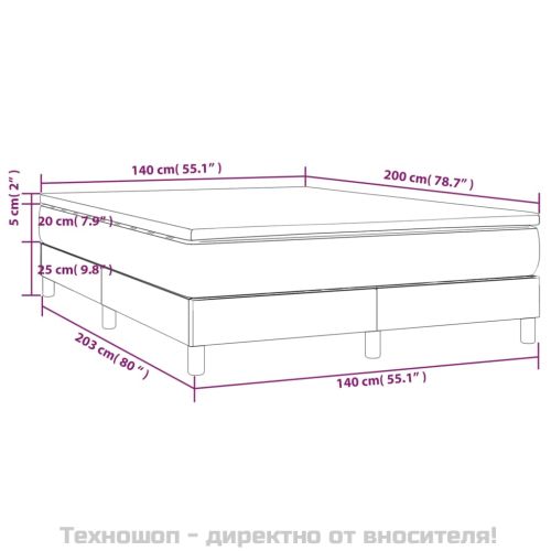 Боксспринг легло с матрак, тъмносиво, 140x200 см, плат
