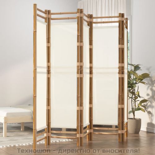 Сгъваема 5-панелна преграда за стая 200 см бамбук и платно