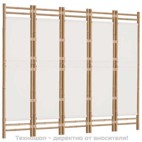 Сгъваема 5-панелна преграда за стая 200 см бамбук и платно