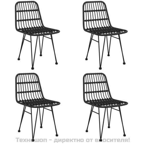 Градински трапезен комплект, 5 части, черен, полиратан