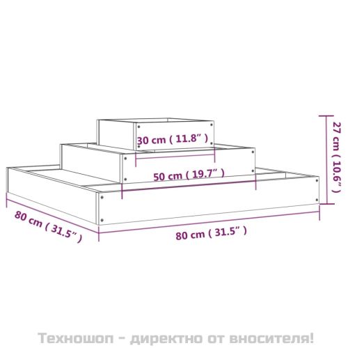 Плантер, 80x80x27 см, борово дърво масив