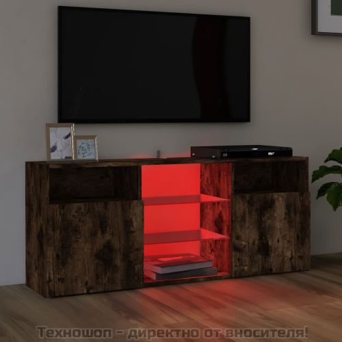 ТВ шкаф с LED осветление, опушен дъб, 120x30x50 см