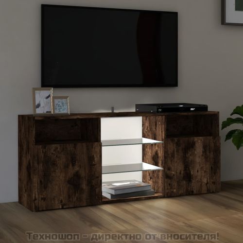 ТВ шкаф с LED осветление, опушен дъб, 120x30x50 см