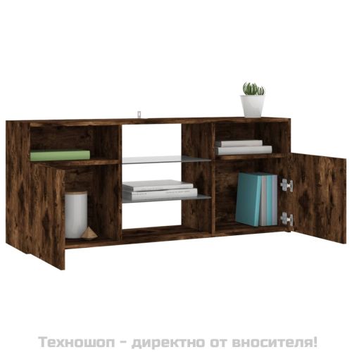 ТВ шкаф с LED осветление, опушен дъб, 120x30x50 см