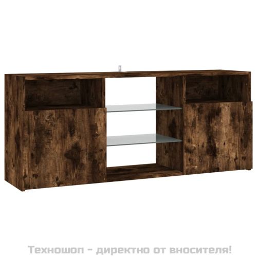 ТВ шкаф с LED осветление, опушен дъб, 120x30x50 см