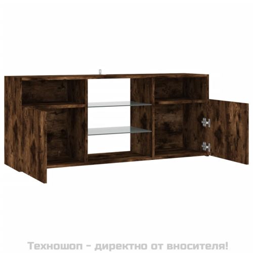 ТВ шкаф с LED осветление, опушен дъб, 120x30x50 см