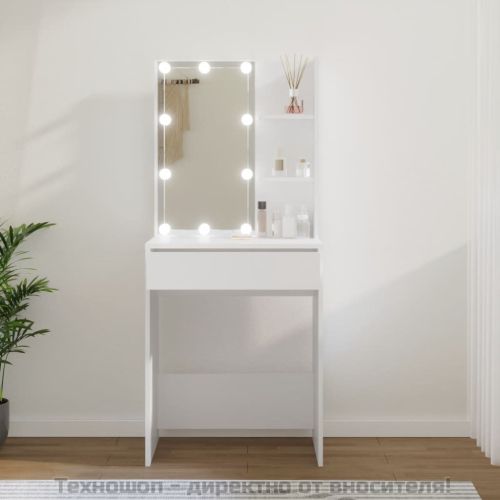 Тоалетка с LED, бяла, 60x40x140 см