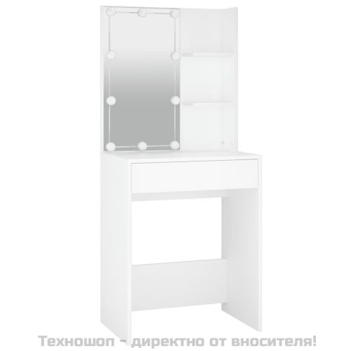 Тоалетка с LED, бяла, 60x40x140 см