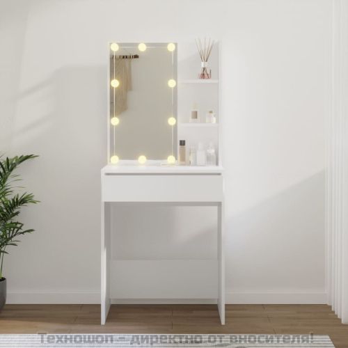 Тоалетка с LED, бяла, 60x40x140 см