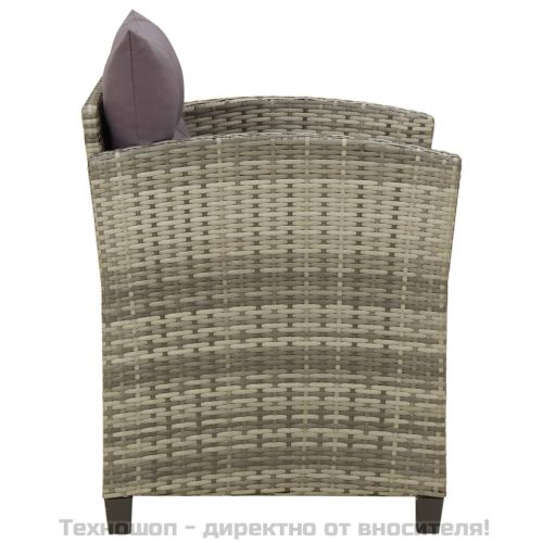 Градински стол с възглавници, полиратан, сив